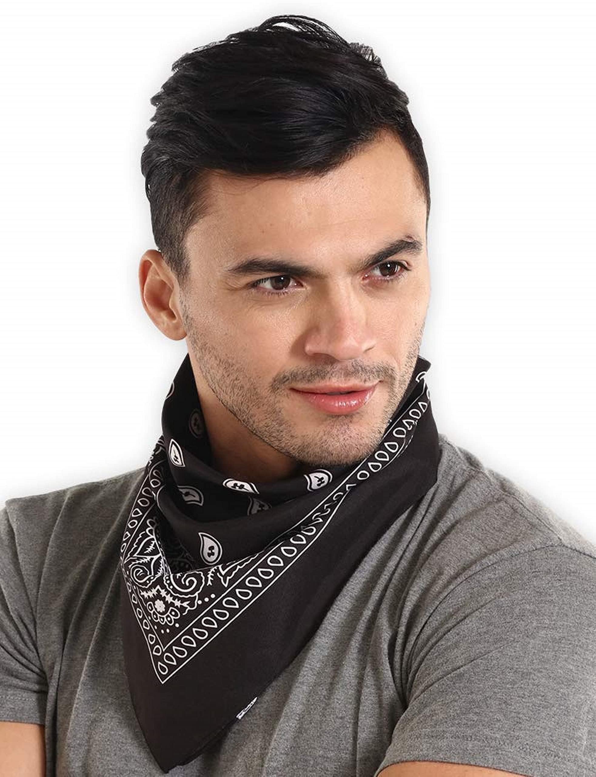 PAROPKAR Bandana Face Mask Cover Men and Women Paisley Cowboy Headband Scarf Wristband Novelty Double Sided Print 100% Cotton Handkerchiefs (White Blue Red)