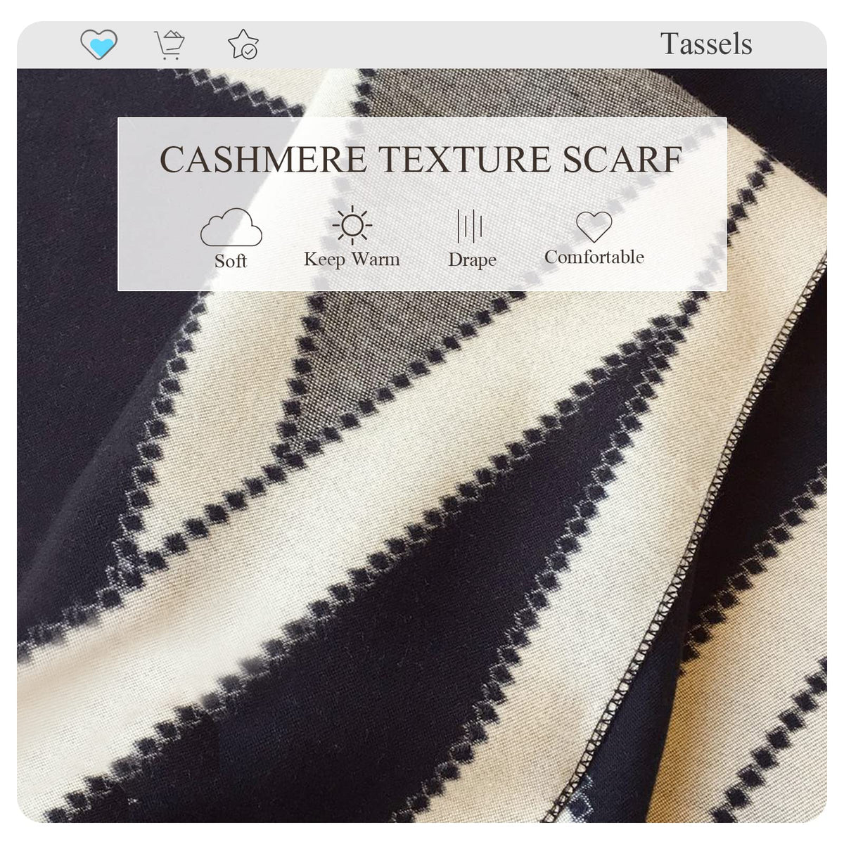 LumiSyne Winter Scarf Cashmere Shawl For Women Men Geometric Pattern Fashion Pashmina Scarves With Tassel Long Couple Style Scarf Cashmere Soft Warm Scarves Stole, Black/Beige, Talla única