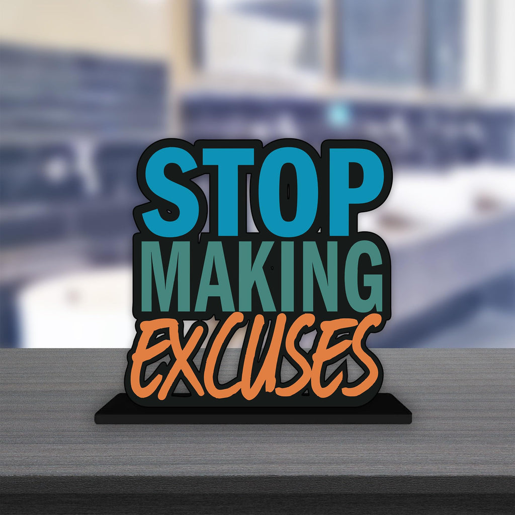 Artvibes Wooden Idols and Figurine Stop Making Excuses Quotes Table Decor for Office Desk Showpiece | Home Decoration | Living Room | Modern Gifting Item (SP_1157)
