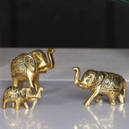 KridayKraft Metal Elephant Showpiece Set of 3 (Gold Polish) - Small Trunk Up Vastu Animal Statues for Home Decor, Office Table, Living Room & Housewarming Gifting