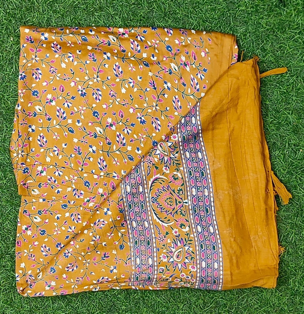 JAHAN TEXTILE mustard Floral Printed Scarf for Women | Soft Lightweight Dupatta/Stole with Tassels | Elegant Ethnic & Casual Wear Wrap | Stylish Designer Shawl for All Seasons (Mustard)