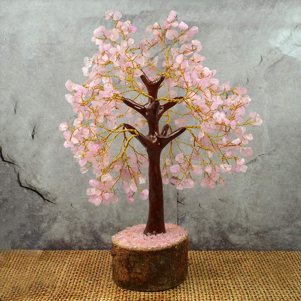 Reiki Crystal Products Rose Quartz 500 Bead Crystal Stone Tree | Natural Gemstone Money Tree for Love, Harmony, Emotional Balance & Positive Energy | Home Office Décor, Vastu & Feng Shui Gift