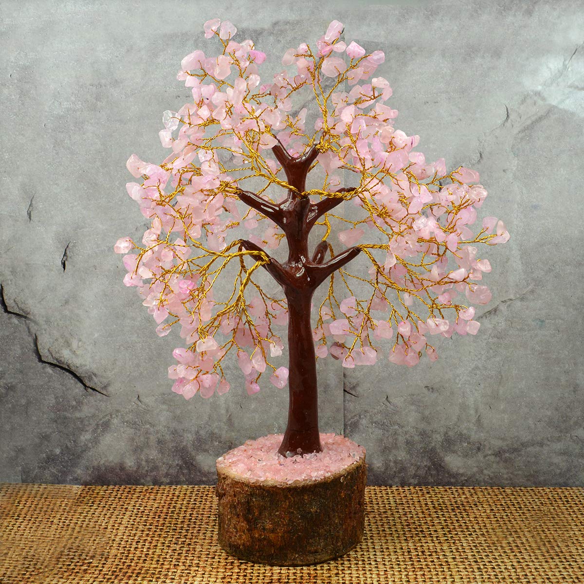 Reiki Crystal Products Rose Quartz 500 Bead Crystal Stone Tree | Natural Gemstone Money Tree for Love, Harmony, Emotional Balance & Positive Energy | Home Office Décor, Vastu & Feng Shui Gift
