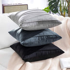 Khooti Velvet Striped Cushion Cover 38 X 38 / 97 X 97 Cm | Dark Grey | Soft Pillow Covers Cushion Case for Sofa Bedroom Livingroom Chair Car, Cushion Cover with Zig Zag Pattern, 1 Count, 200 TC