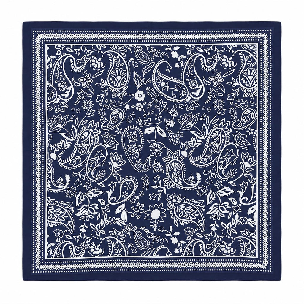 ESTA Satin silk-feel Head Scarf for Women Stylish Bandanas for Women Head Neck Stole Wrap Navy Paisley Print Square Bandana Gift (27.5x27.5inch)