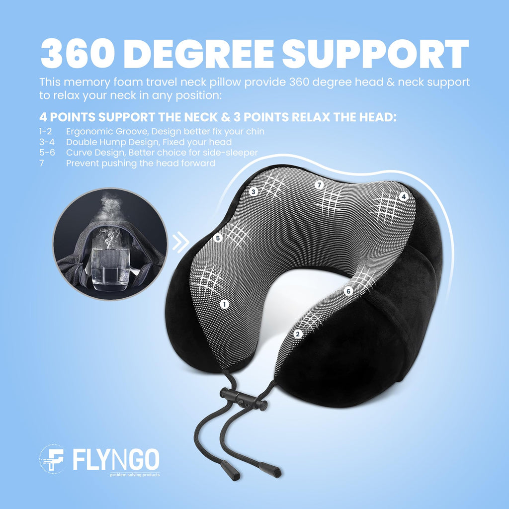 Billebon Premium Neck Pillow for Travelling Airplane Travel Pillow Comfortable Head Rest Neck Holder Pillow (Navy Blue with Eye Mask)