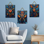 Artvibes Psychedelic Elephant Deer & Dog Cosmic Wildlife Art Decorative Wall Hanging Ornaments | Wall Accent | Sceneries | Aesthetic Wooden Decor | Graphic Artwork | Unique Gift (WH_9646N), Set of 3