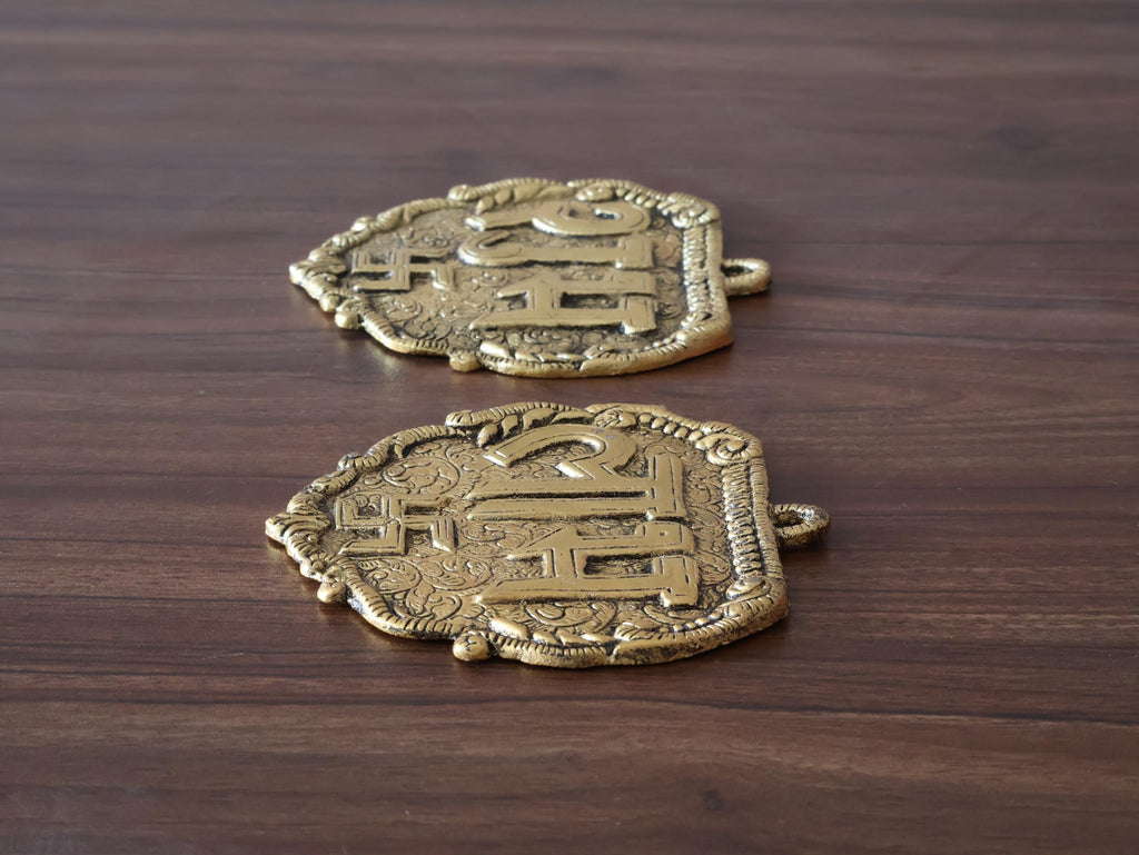 Kridaykraft Metal Shubh Labh Wall Hanging, Golden, Decorative Door Hanging, Swastik Design, 11 cm, 80 gm