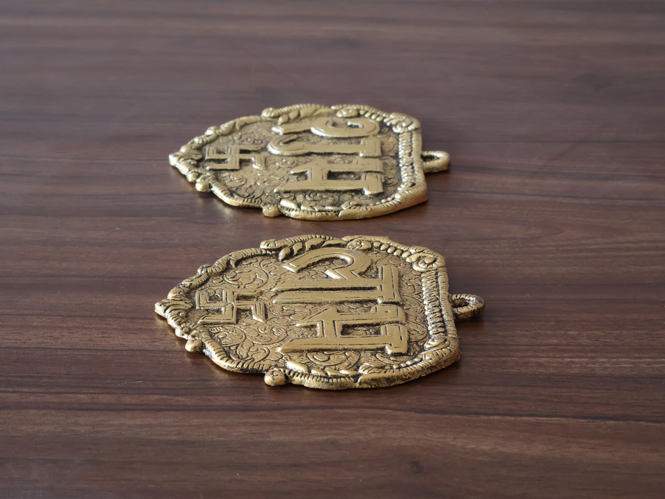 Kridaykraft Metal Shubh Labh Wall Hanging, Golden, Decorative Door Hanging, Swastik Design, 11 cm, 80 gm