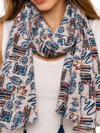Women's Printed cotton Scarf with Tassels, Lightweight Boho Stole, 180x50 cm, All Seasons (multi)