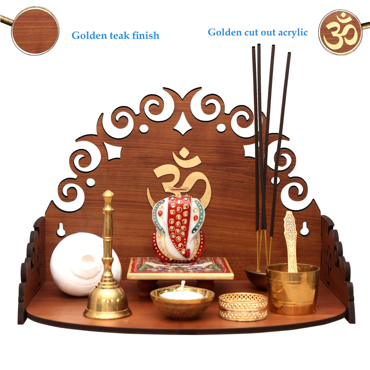 Heartily® Floral 2 Beautiful Wooden Pooja Stand for Home, Mandir for Home, Temple for Home and Office, Puja Mandir for Office Wall Product (Height- 8.5, Length- 12, Width-8.85 Inch)