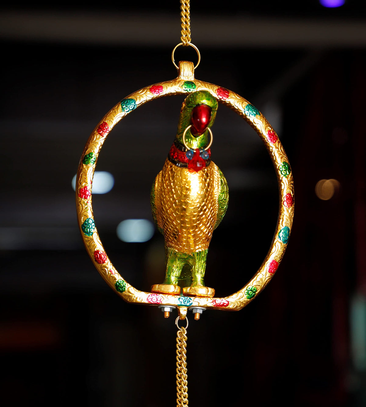 KridayKraft Metal Hanging Parrot Statue Showpiece Figurines (Medium size, Golden)
