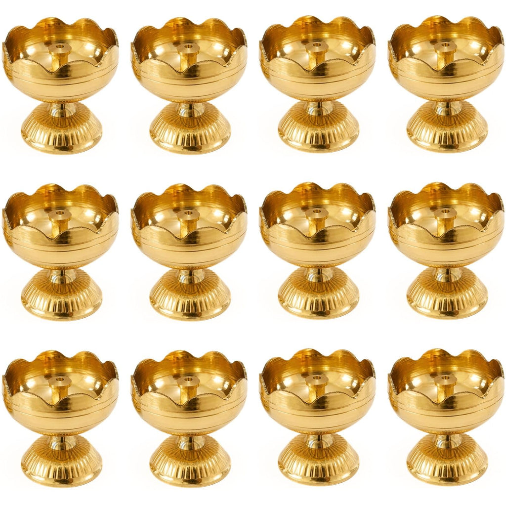 Brass Diya Pure Brass Traditional Oil Puja Lamp for Temple, Mandir, Festival Decoration, Home Decor & Diwali Gift (Flower Bloom, Set of 12)