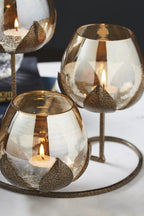 Tuxédo 3pc Gold Glass Candle Holders - 3- Candlesticks Holders Gold Glass Candle for Home Decoration Dinning Table Decoration Candle Wedding Holiday Décor