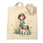 Metsi Canvas Tote Bag For Women, For Painting With Zipper, Reusable Multi-Purpose Cotton Bags For School/Gym/Shopping/Beach & Groceries, Diy Gift Bags, 13X15 (Girl With Puppy 5),Beige