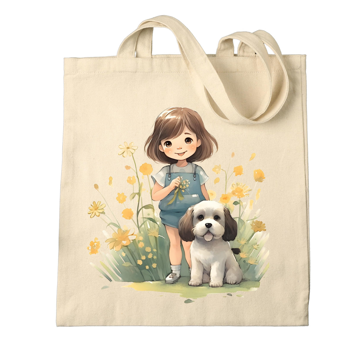 Metsi Canvas Tote Bag For Women, For Painting With Zipper, Reusable Multi-Purpose Cotton Bags For School/Gym/Shopping/Beach & Groceries, Diy Gift Bags, 13X15 (Girl With Puppy 5),Beige
