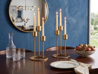 Metal Core 3-Head Gold Taper Candle Holder | Modern Metal Candelabra Centerpiece | Decorative Minimalist Candlestick Stand for Dining Table, Living Room, Weddings & Diwali Decor