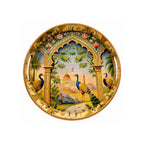 Pavitra Uphaar Royal Peacock Decorative Serving Tray, Solid Wood, Round, Glossy Finish, Handcrafted, Traditional Indian Style