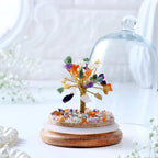 Luxe Art 7 Chakra Crystal Tree in Glass Dome, Handmade Gemstone Bonsai with Wooden Base, Small 15cm Decorative Tree for Home Office, Spiritual Healing Décor