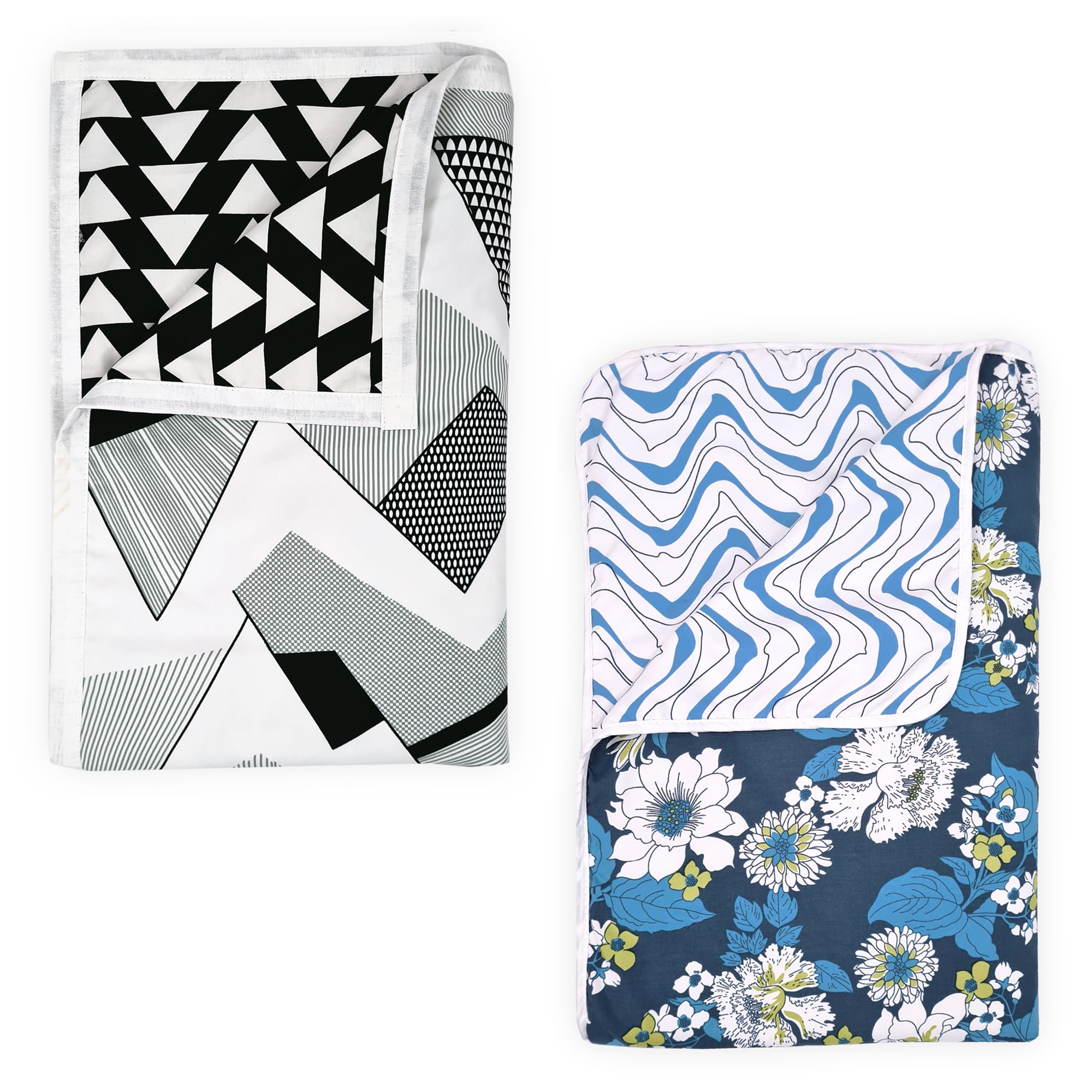 Divine Casa Microfiber All-Weather 120 GSM Printed Lightweight Reversible Single Bed AC Dohar Blanket Set of 2 - Black and Navy| TC - 120 Kafalo