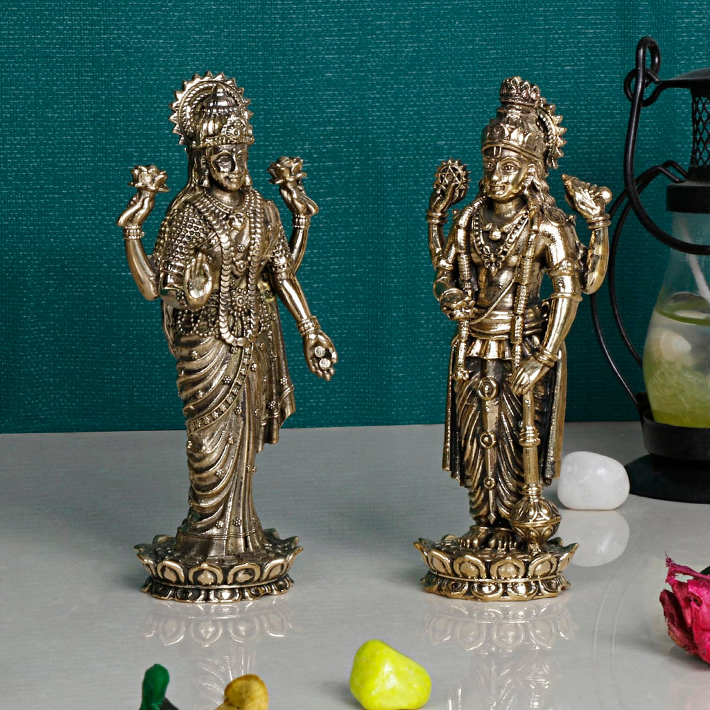 ARTVARKO Brass Vishnu Laxmi Murti Lord Bhagwan Vishnu Narayan Lakshmi Goddess Laxmi Statue Idol Murti (Light Weight Small Size 5x3x9.5 cm)