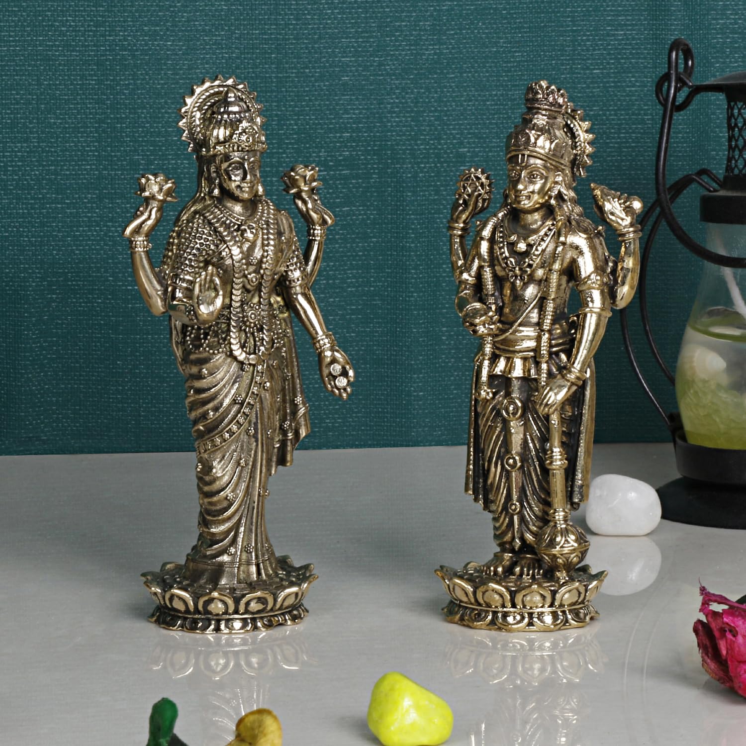 ARTVARKO Brass Vishnu Laxmi Murti Lord Bhagwan Vishnu Narayan Lakshmi Goddess Laxmi Statue Idol Murti (Light Weight Small Size 5x3x9.5 cm)