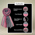 FAHABO Scarf for Women Stylish Pleated Cotton with Woven Border | Hijab Scarf | Stole | Soft, Lightweight, and Latest Scarves | 77 x 33 Inches (Red and Grey)
