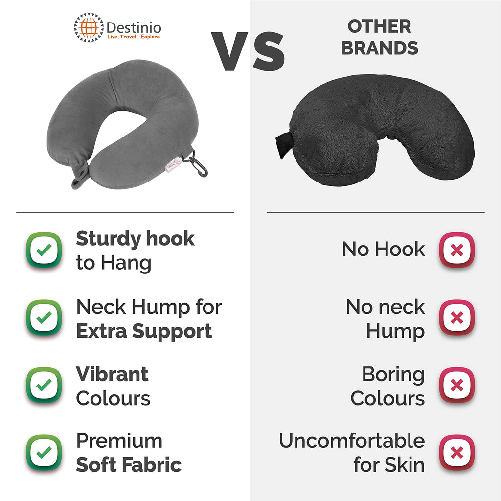 ALN® Premium Velvet Travel Neck Pillow with Eye Mask Combo for Travelling and Sleeping in Airplane Flight, Car, Train, Bus for Men & Women Head Rest Neck Holder Pillow for Pain Relief & Deep Sleep