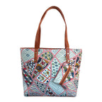 STYLE BA Women's Tote Bag With Leather Handles & Embroidery Printed Handbag With Zip Pockets, Shoulder Tote Bag And Handbag (Green)