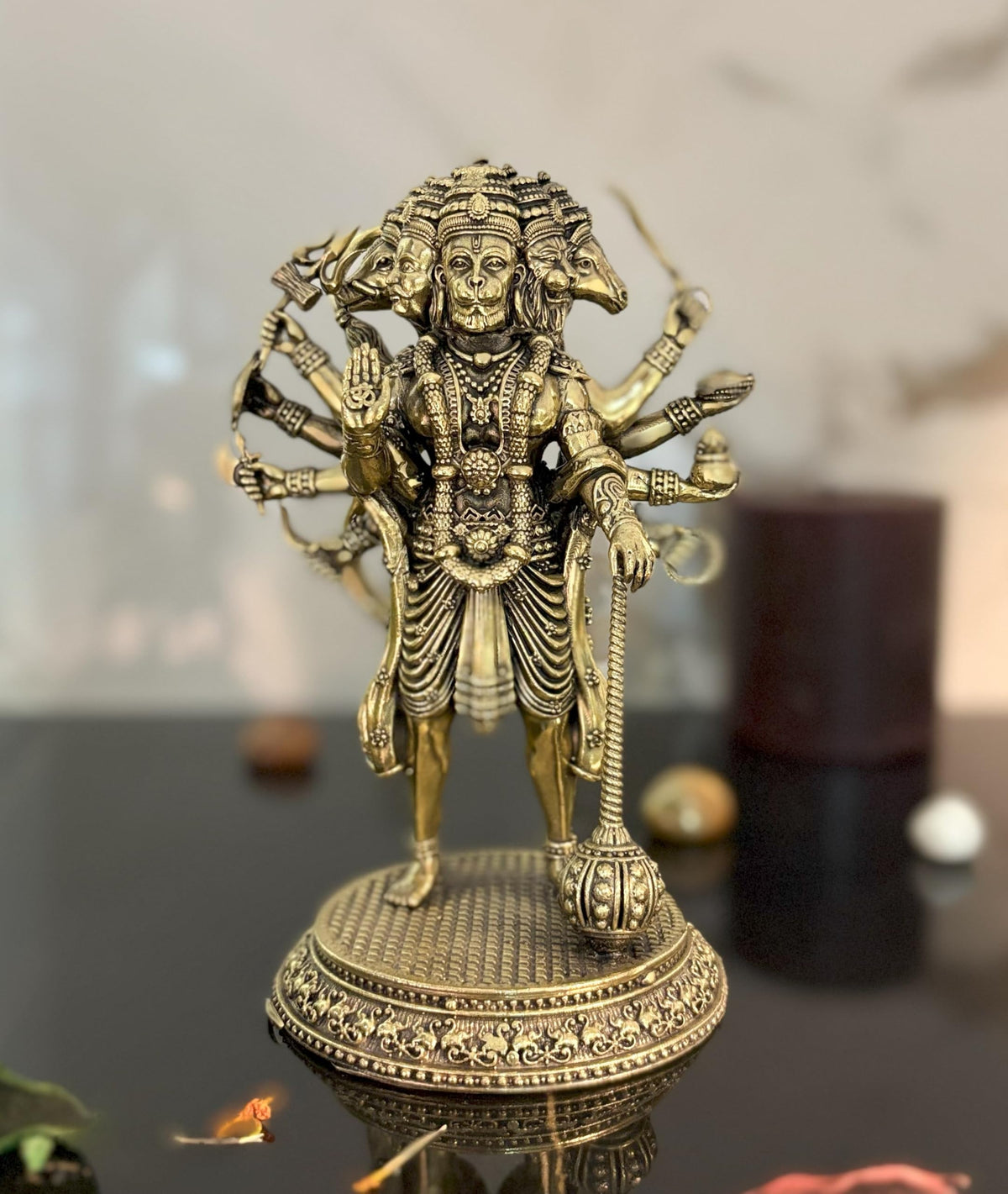 SVARUP Brass Standing Panchmukhi Hanuman Ji Murti Lord Meditation Balaji Bajrangbali Bahubali Sankat Mochan Bhagwan Idol Height 6.25 Inches