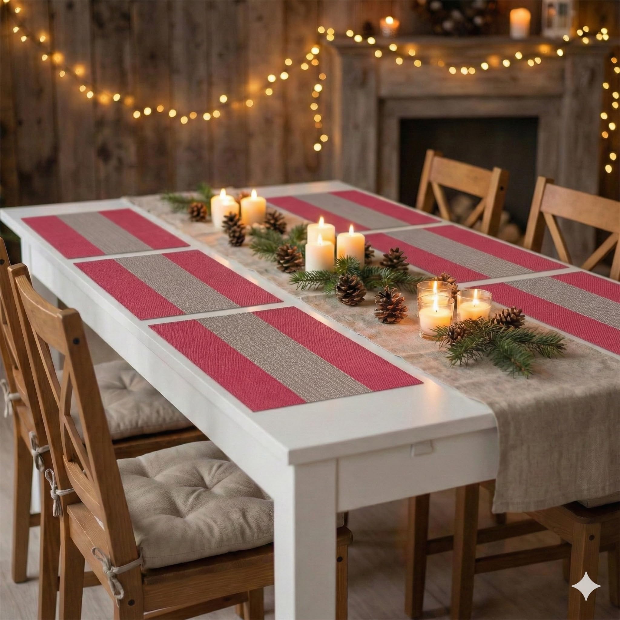 YELONA Placemats Set of 6, Heat-Resistant Woven Vinyl Table Mats, Non-Slip & Washable Dining Tablemats for Kitchen & Dinner Decor, Scarlet Red (45cm x 30cm) Kafalo
