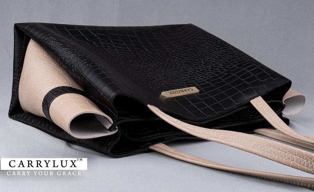 Carrylux Dual Tone Large Capacity Croco Pattern Western Tote Handbags Purses Shoulder Bag For Womens (Black)