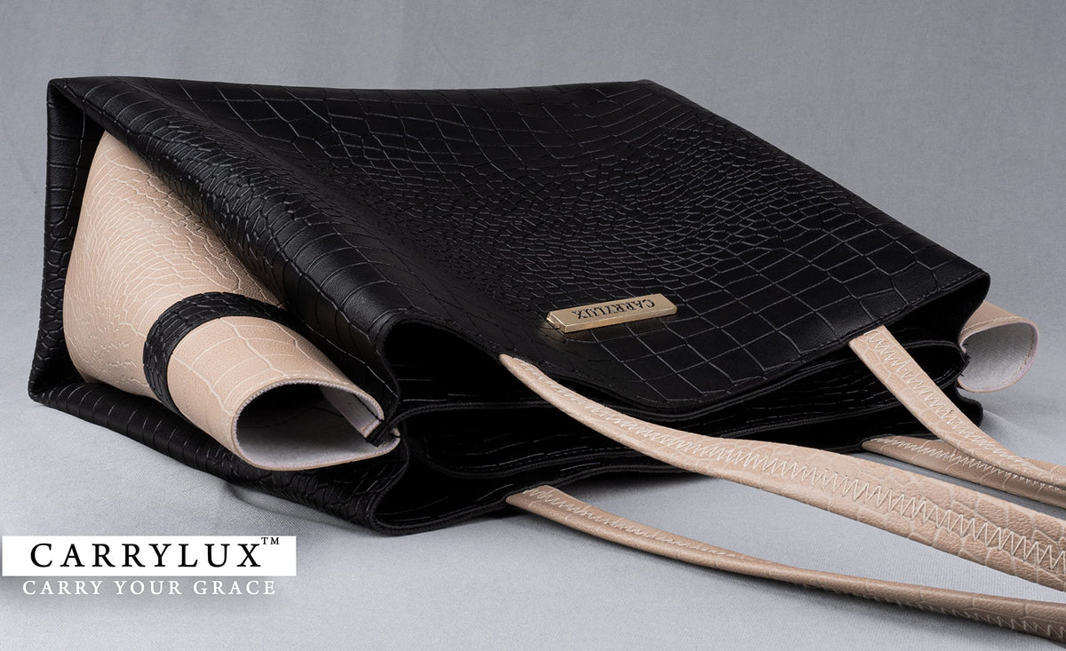Carrylux Dual Tone Large Capacity Croco Pattern Western Tote Handbags Purses Shoulder Bag For Womens (Black)