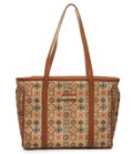 Carrylux Vintage Tile Print Jute Tote Bag for Women