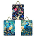 Artvibes Beautiful Peacock Wooden Art Decoration Item for Living Room | Festive Decor Art | Wall Art Painting For Hall | Graphic Artwork | Wall Art Print | Unique Gift Items (WH_96164N), Set of 3