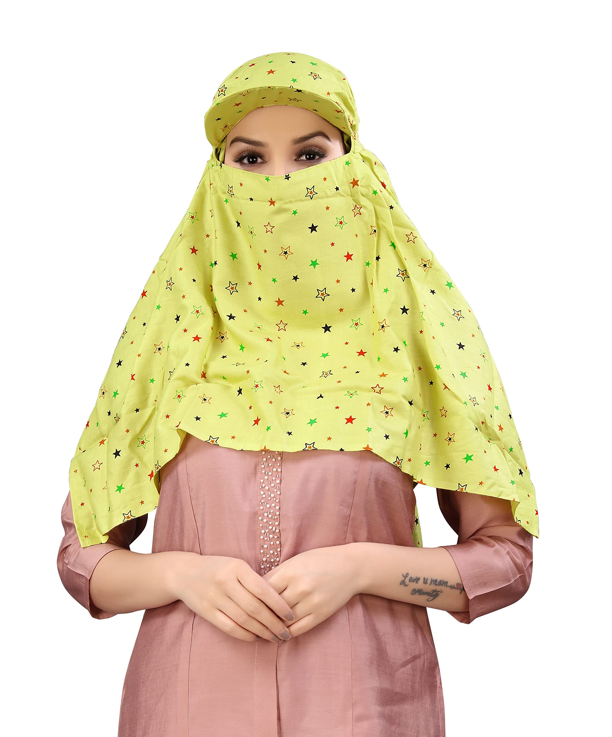 7 season's Cotton Short Scarf Cum Mask Universal Size/Usable for vehicle Driver for sunlight UV protection/White Printed Design (cap mendi, Free)