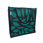 JUTEKA Printed Lunch, Office, Grocery, Picnic, Tote, Tiffin, Shopping, Jute Bag with Padded Cotton Handles (Black and Green)