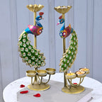 CraftVatika Elegant Metal Peacock Candle Holder -for Home Decoration Diwali, Intricate Design Tealight Candle Holders for Home Diwali Decor, Handpainted Tealight Candle Holder (Double Side)