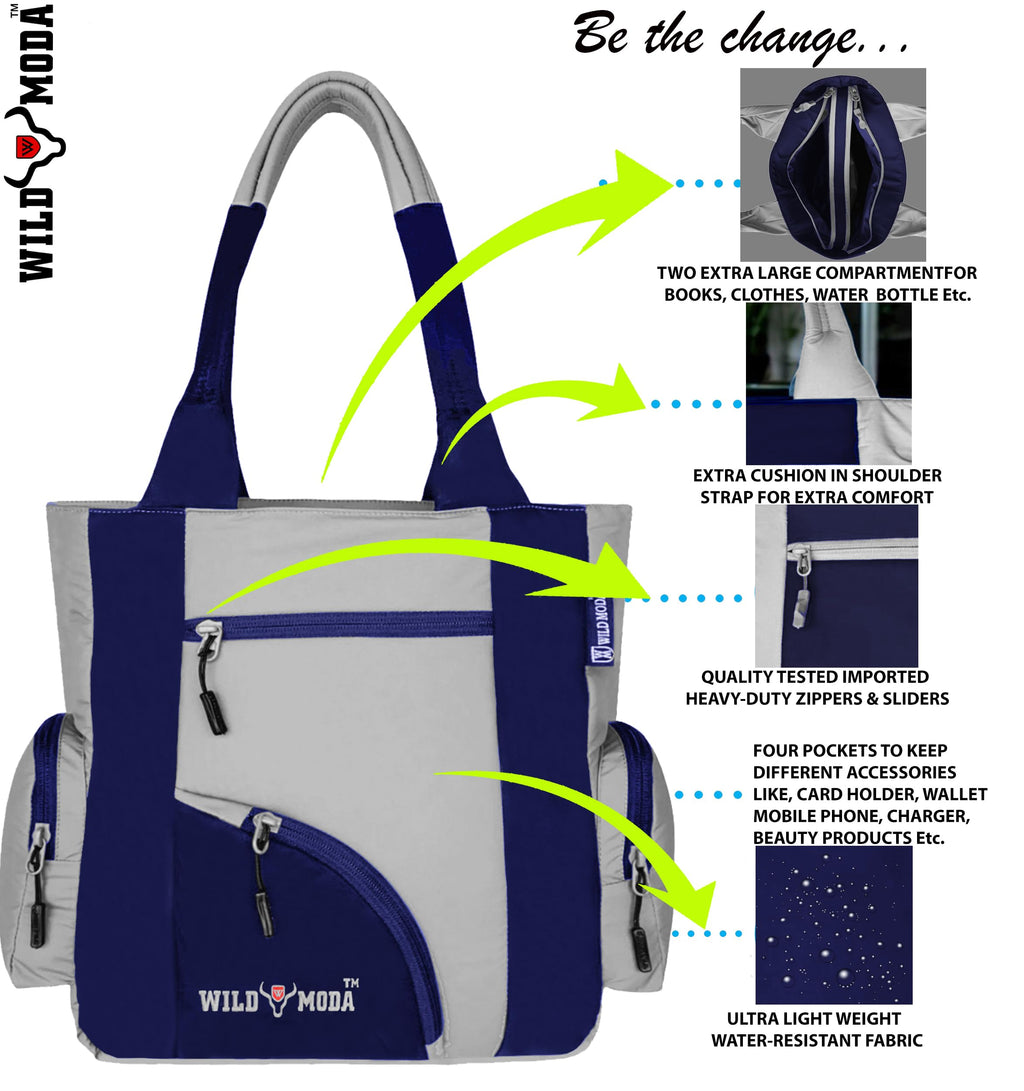 WILD MODA Kat Women Shoulder and Tote Bag (Grey & Blue)
