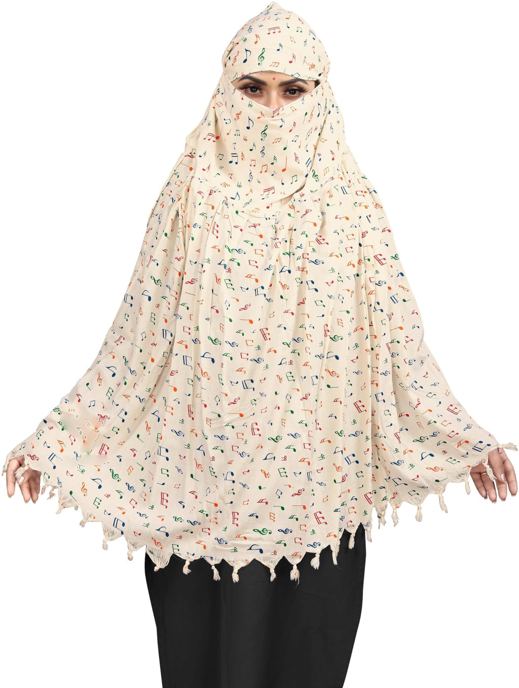 Sclout Cotton Breathable Sun Protection Scarf Cum Mask Usable for vehicle Driver | White Printed Design | Universal Size | For Girl & Women | Light Weight (Music)