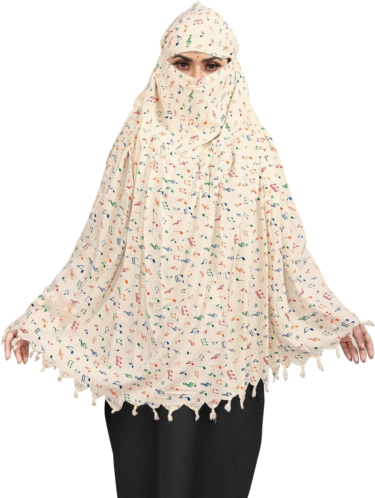 Sclout Cotton Breathable Sun Protection Scarf Cum Mask Usable for vehicle Driver | White Printed Design | Universal Size | For Girl & Women | Light Weight (Music)