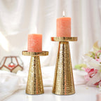 Behoma Handcrafted Hammered Gold Metal Pillar Candle Holders Pack of 5 Sets