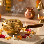 DSH Home Purifying Incense Burner Loban Burner with Wooden Handle Dhoop Dhuni Burner Home Office Temple Prayer Butler.(L-7)