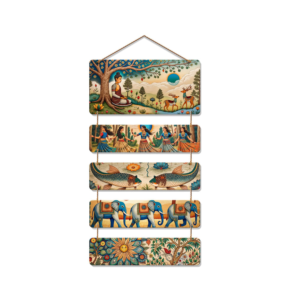 Artvibes Buddha, Elephant & Tribal Dance Wooden Wall Haning for Living Room | Spiritual Decor Items | Wall Art Painting For Hall | Wall Paintings | Handcrafted Art | Wall Poster | Gift Item (WH_6726N)