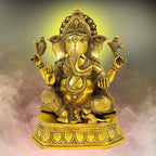 ARTVARKO Brass Ganesha Idol Ganesh Bhagwan Large Statue God Ganpati Murti for Home Pooja Entrace Décor Good Luck Vastu Decoration Showpiece 14 Inch