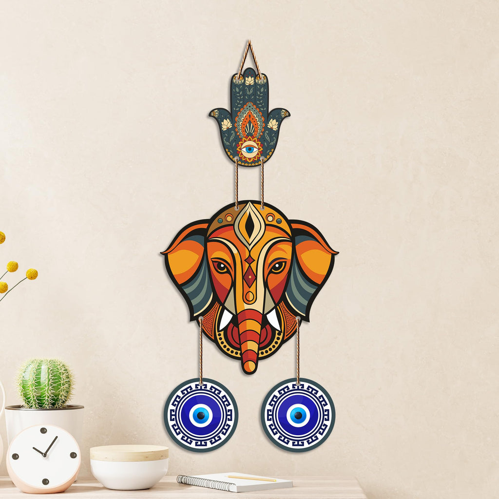 Artvibes Baby Ganesha Evil Eye Wall Hanging for Home Entrance | Nazar Battu MDF Decorative Wall Art | Spiritual Vastu Decor for Living Room | Bedroom | Office | Main Door | Unique Gift (WH_8553N)