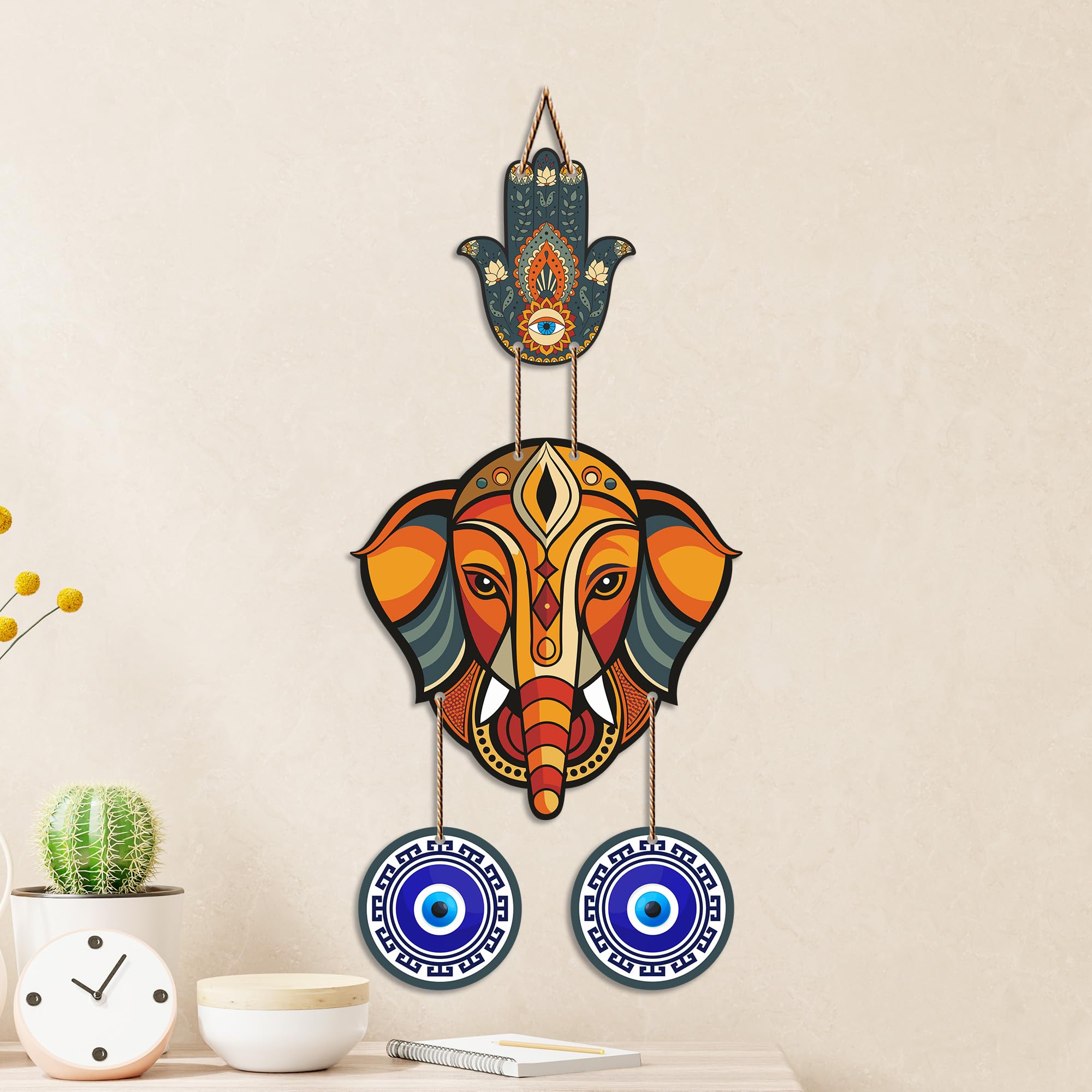 Artvibes Baby Ganesha Evil Eye Wall Hanging for Home Entrance | Nazar Battu MDF Decorative Wall Art | Spiritual Vastu Decor for Living Room | Bedroom | Office | Main Door | Unique Gift (WH_8553N)