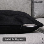 Encasa XO Corduroy Cushion Covers, No Inserts, Set of 2, Black