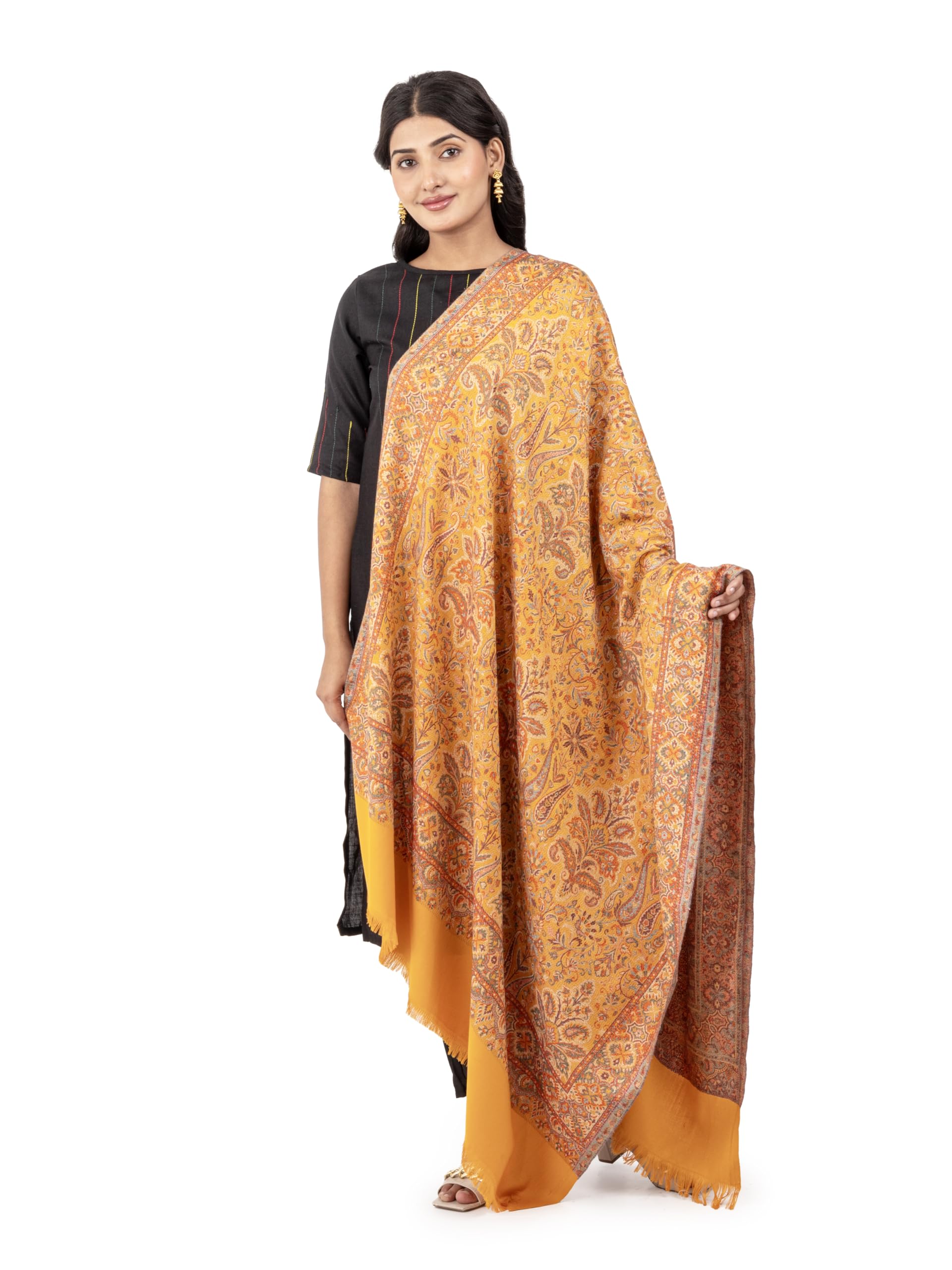Naureen Women Faux Pashmina Kashmiri Jamawar Shawl, Warm and Soft, 40x80 inch
