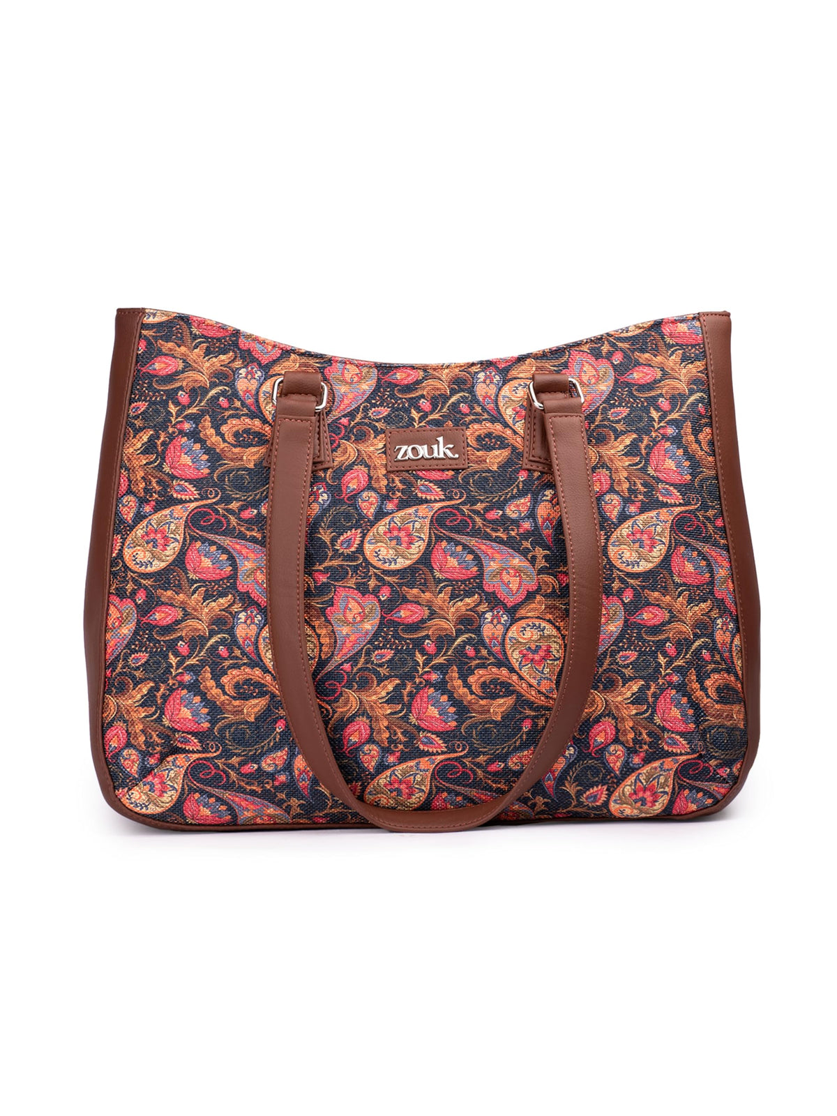 ZOUK Paisley Print Getaway Handbag | Jute | Vegan Leather Handcrafted Tote Bag | Pink